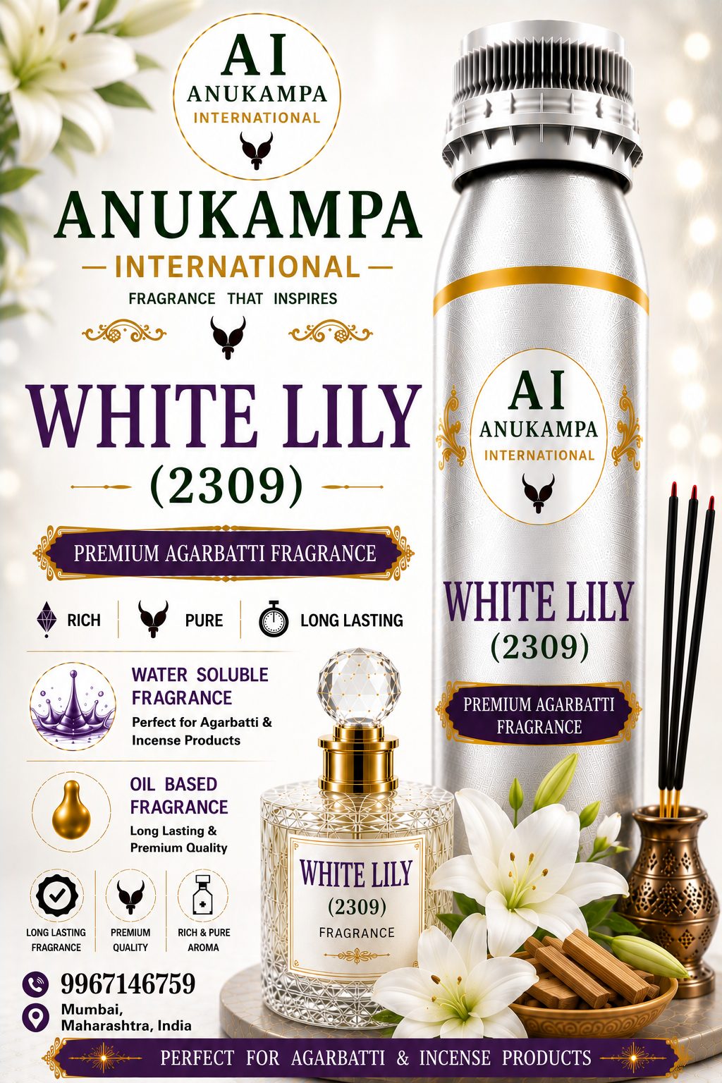 White Lily 2309 — Incense & Agarbatti Fragrances fragrance oil