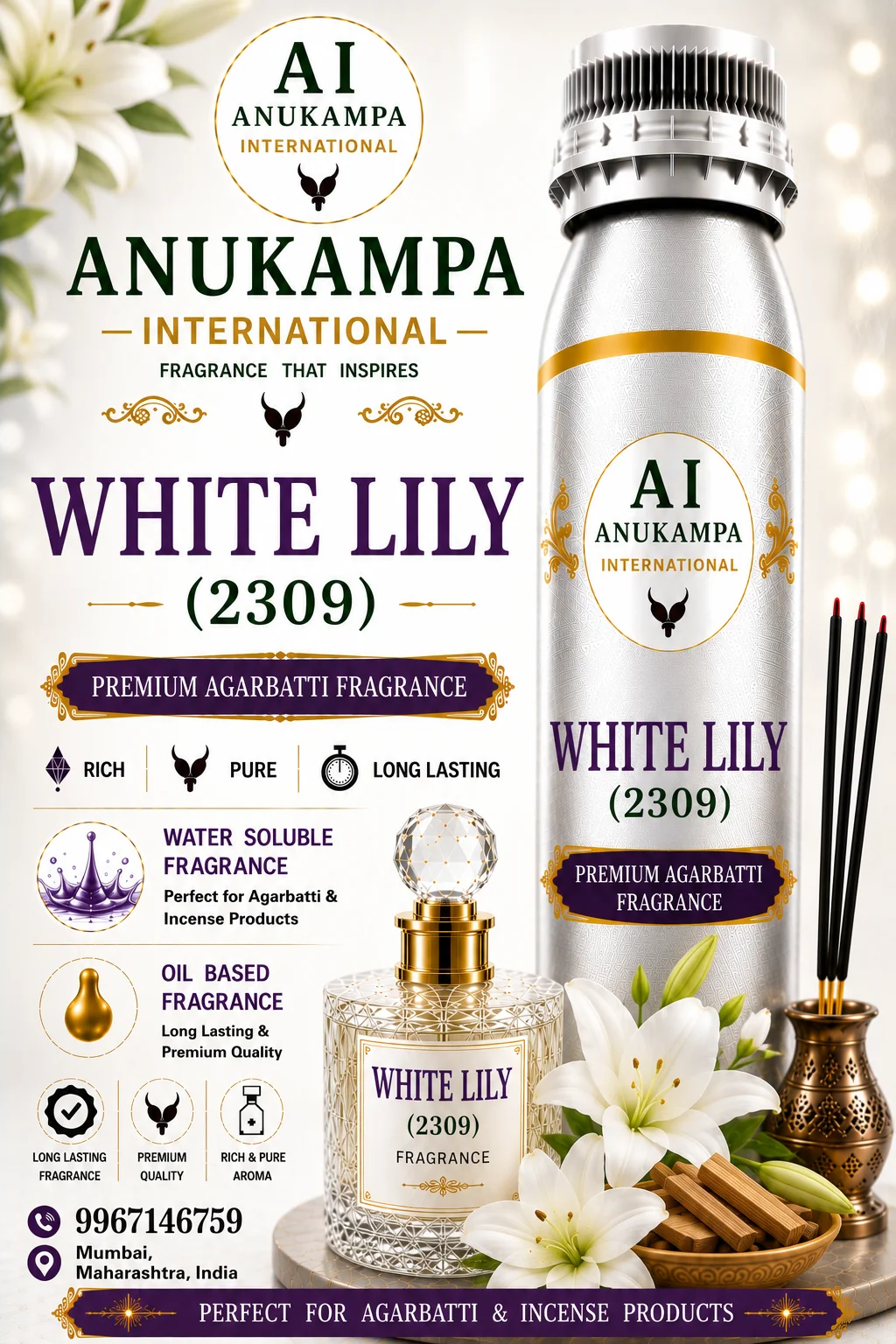 White Lily 2309 — Incense & Agarbatti Fragrances fragrance oil